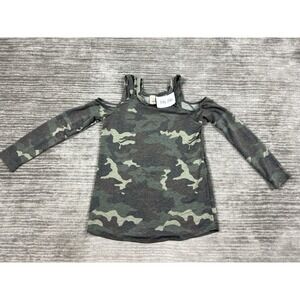 7th Ray Top Womens Medium Green Camo Cutout Long Sleeve NWT